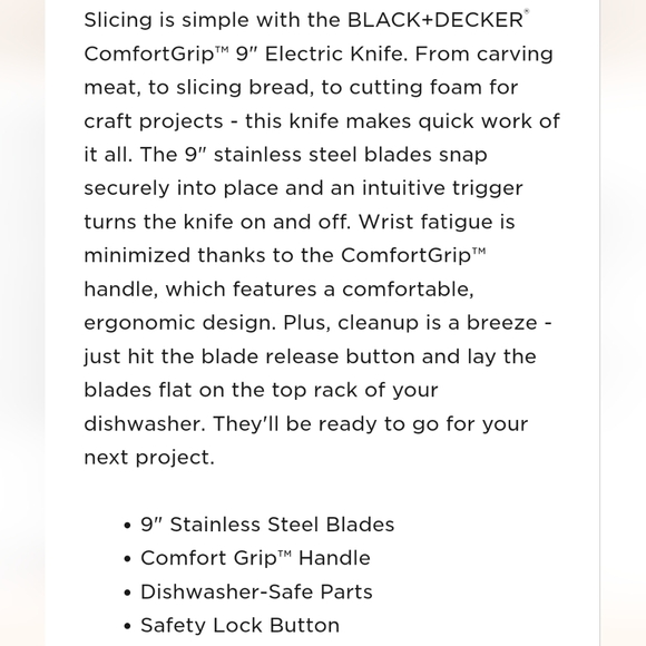 Black + decker comfort grip 9" electric knife - Picture 4 of 8
